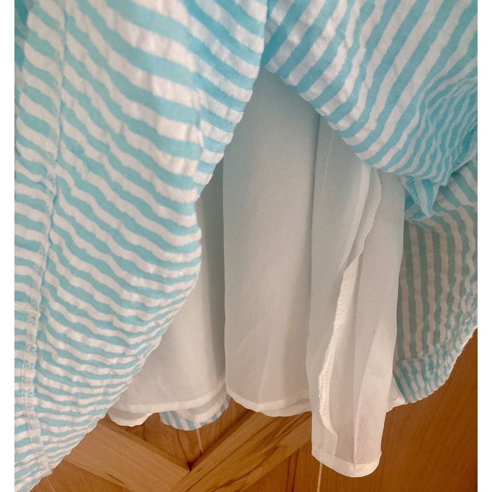 NWT Merci Aqua White Large Smock Ruffle Puff Sleeve Seersucker Dress Coastal - Picture 5 of 8